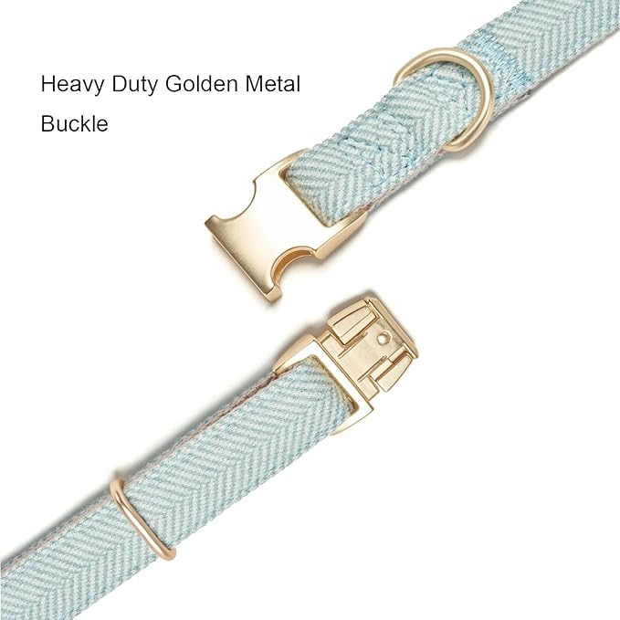 Soft Cotton Hemp Dog Collar with Metal Buckle Adjustable Twilled Dog Collars for Small Medium Large Dogs(Blue,Small)