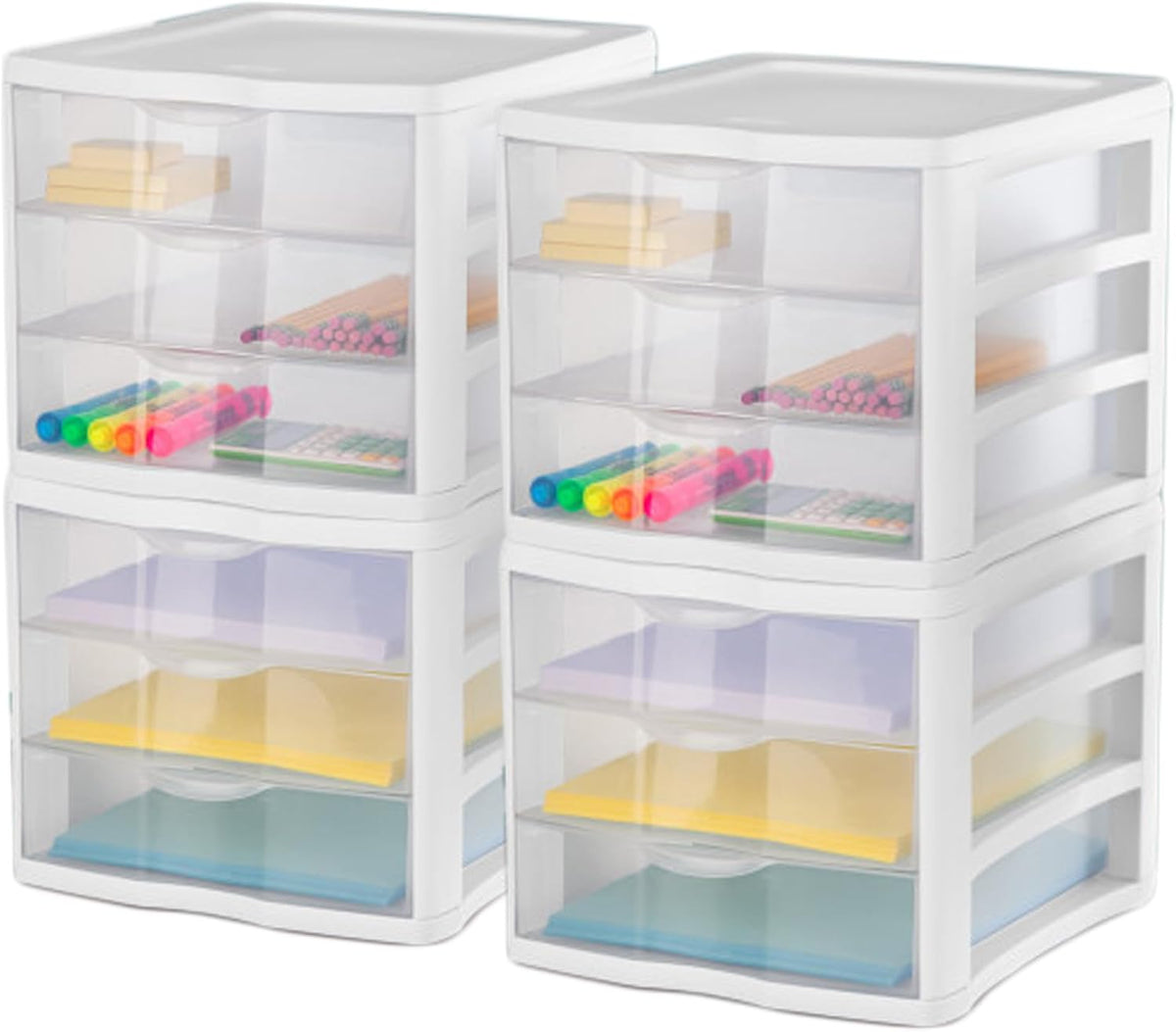 Sterilite ClearView 3-Drawer Cart Small Plastic Storage Organizer, 12-Pack