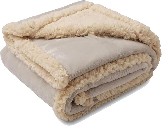 Waterproof Pet Blanket, Lovers Blanket Reversible Plush Sherpa Fleece Furniture Protector for Sofa, Bed & Couch, Liquid & Pee Proof Dog Blanket Cover for Dogs Cats Lovers Couples (Beige, XS(20"x28"))
