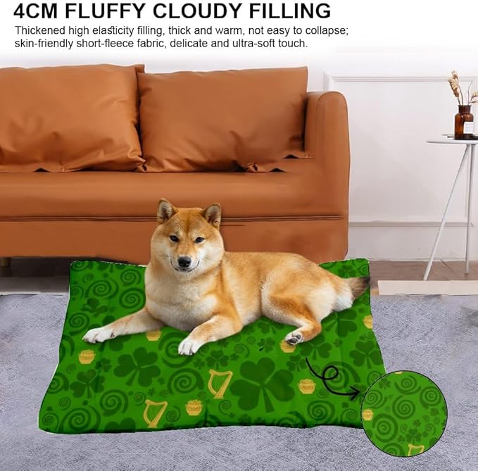 Ultra Soft Dog Pads with Anti-Slip Bottom, St Patricks Day Leaves Inside Dog House Pad Outdoor Cat Bed Breathable Matt for Indoor& Outdoor Sofa Cars, Machine Washable 24 X 36 Inch