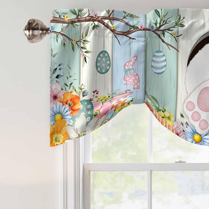 Easter Tie Up Valance Curtains for Windows, Kitchen Curtains Window Shades