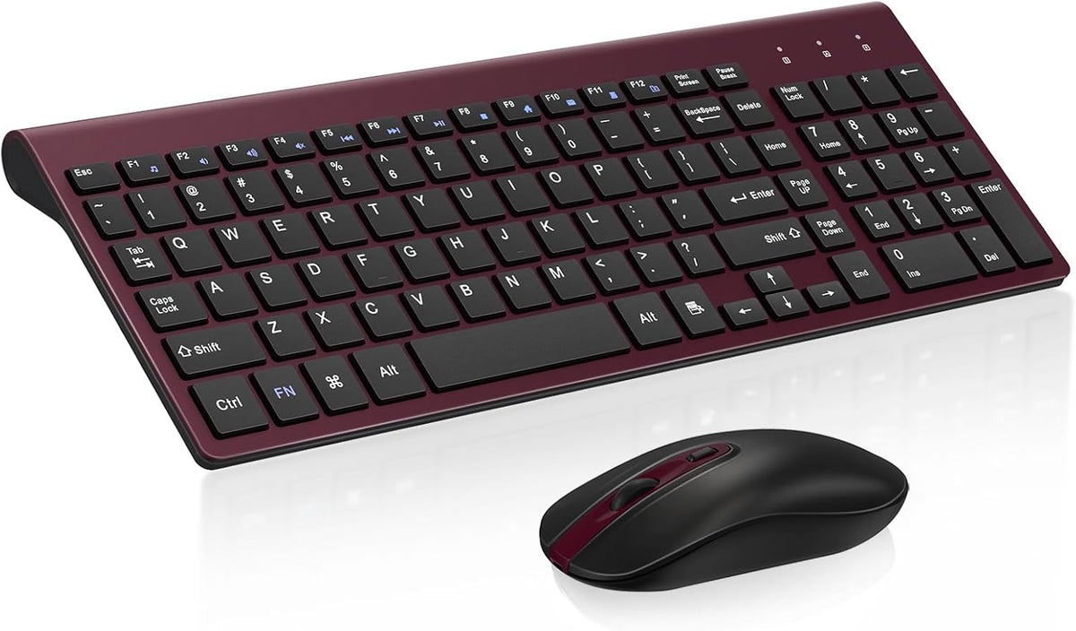 cimetech EasyTyping KF10 Wireless Keyboard and Mouse Combo, [Silent Scissor Switch Keys][Labor-Saving Keys] Ultra Slim Wireless Computer Keyboard and Mouse, Easy Setup for PC/Laptop/Windows - Wine Red