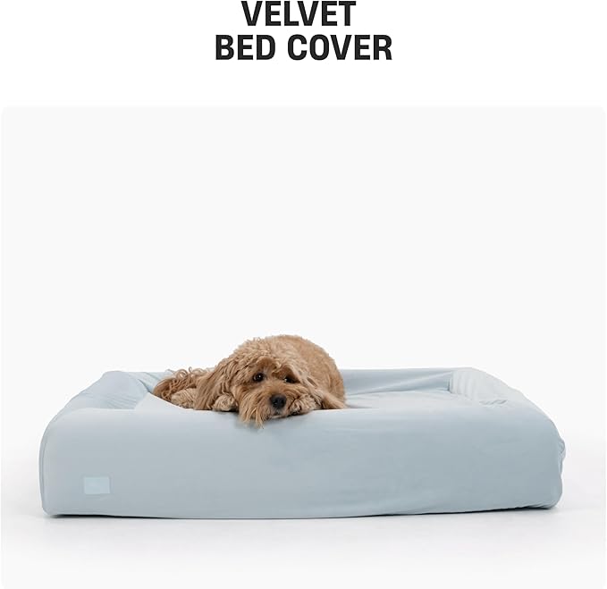 DF Co. Velvet Easy Fit Dog Bed Cover | Velvet Lining for Ultimate Comfort, Protect Original Bed, Machine Washable, Elastic Design, Allergy Management | Beige, Size L