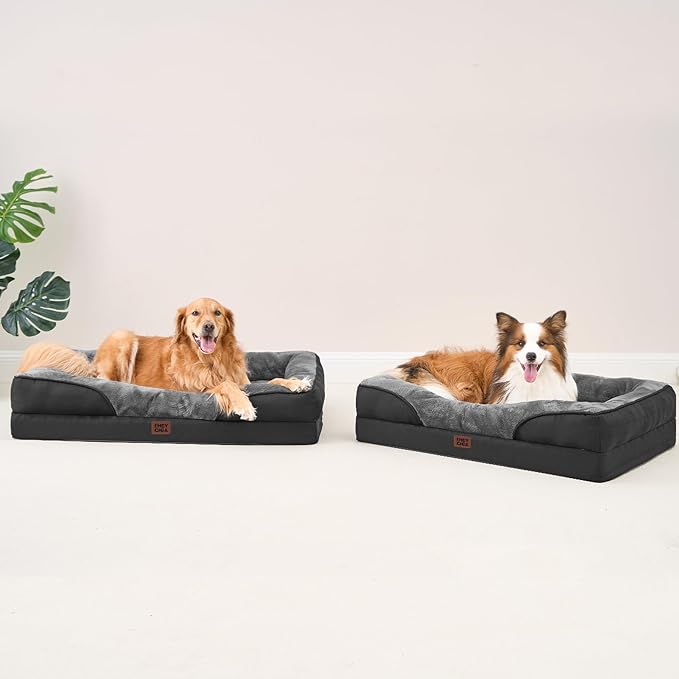 EHEYCIGA Orthopedic Dog Bed for Large Sized Dog, 41x27x7.5 Inch Large Memory Foam Dog Couch Bed with Sides, Waterproof Liner & Washable Removable Cover, Bolster Pet Sofa, Grey/Black