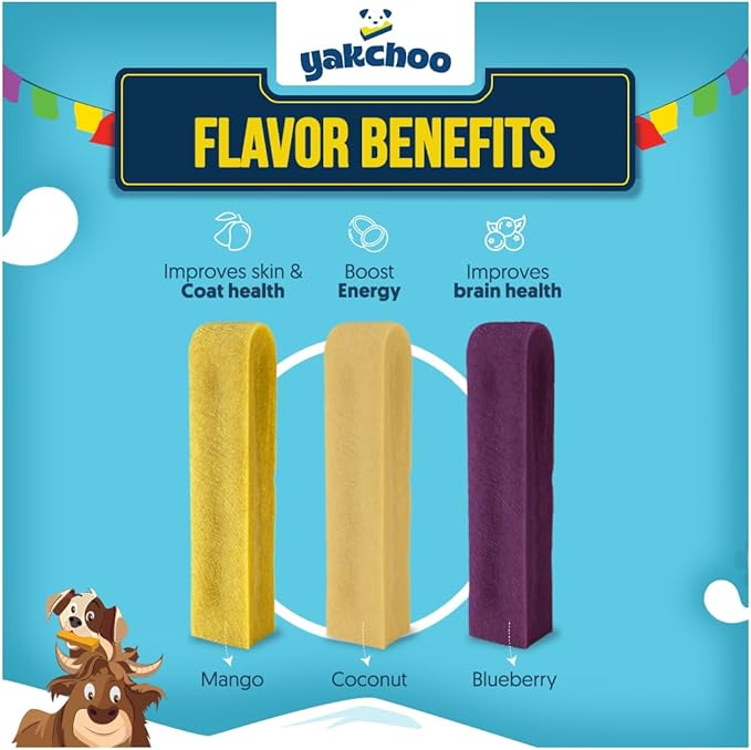 Himalayan Yak Chews for Dogs – Blueberry, Coconut & Mango | Medium Bars 70g (Pack of 3) | 100% Natural, Long-Lasting, Protein & Calcium Rich Treats for All Breeds