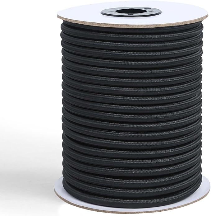 Strong and Durable Bungee Cord - 3/8" x 100ft Elastic Cord, Kayak Stretch String Rope, Bungee Shock Cords for Repairing Tent Poles, DIY, Tie Downs, Black