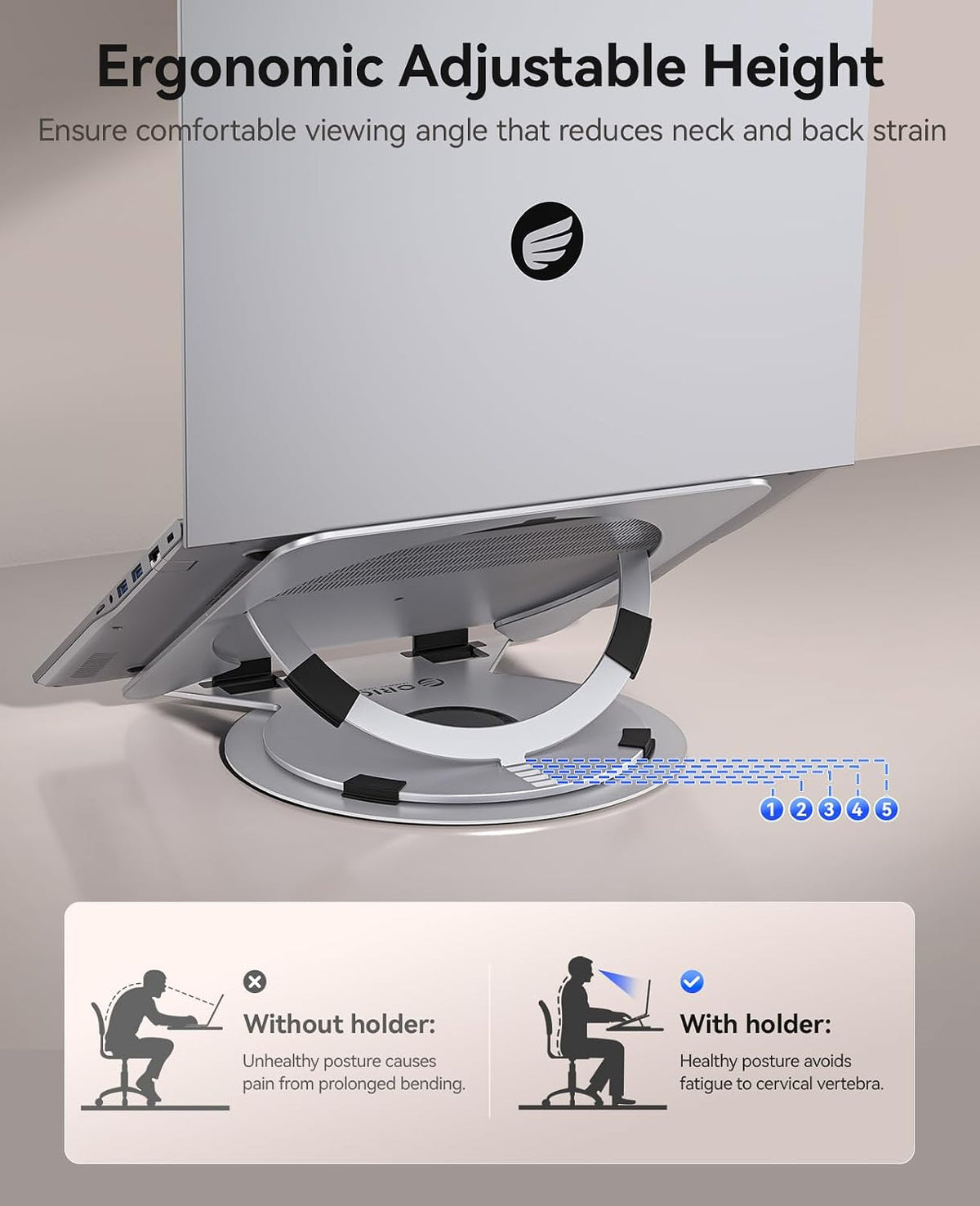 ORICO Aluminum Laptop Stand for Desk, 360° Rotating Laptop Riser