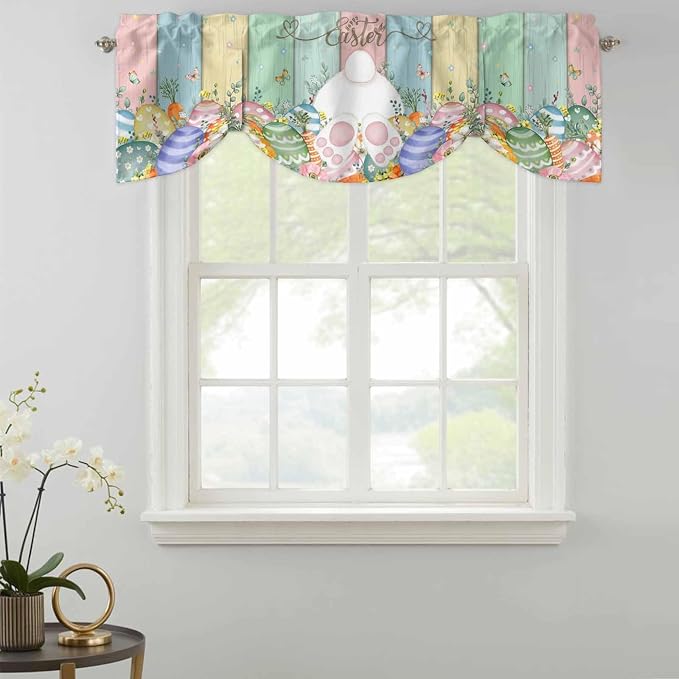 Easter Tie Up Valance Curtains for Windows, Kitchen Curtains Window Shades