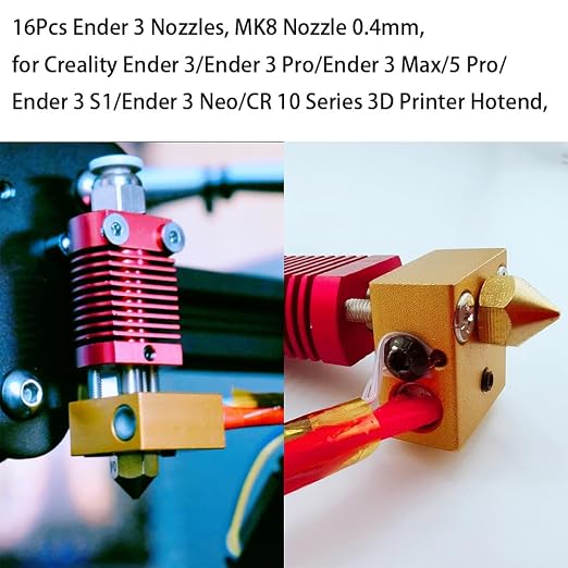16Pcs Ender 3 Nozzles 0.4mm, MK8 Extruder Nozzles 0.4mm Compatible