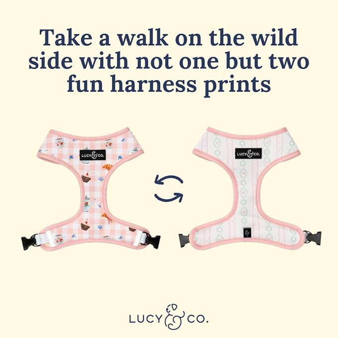 Lucy & Co. Sipping Slowly Reversible Dog Harness, Adjustable Comfort Fit with Dual Leash Attachments, Medium