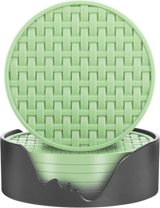 4 Inch Round Green Silicone Drink Coasters Set of 6