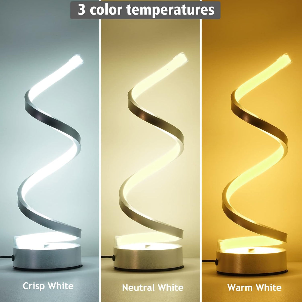 NUÜR Silver Infinity Spiral LED Table Lamp, Dimmable Bedside Lamp