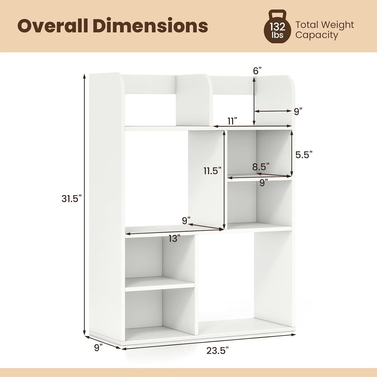 GIANTEX 3-Tier Desktop Bookshelf, 23.5" Desk Hutch Dorm with 8 Open Storage Cubes, Desk Organizer Shelf for Computer Desk, White Desk Shelves for Home Office College Dressing Tabletop