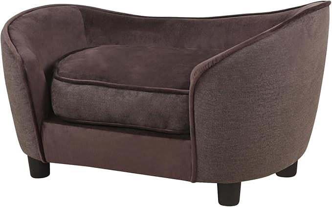 Getifun Pet Sofa Bed, Velvet & Linen Fabric Pet Couch Chair with Removeable & Washable Cushion for Small Dogs Cats (Brown)