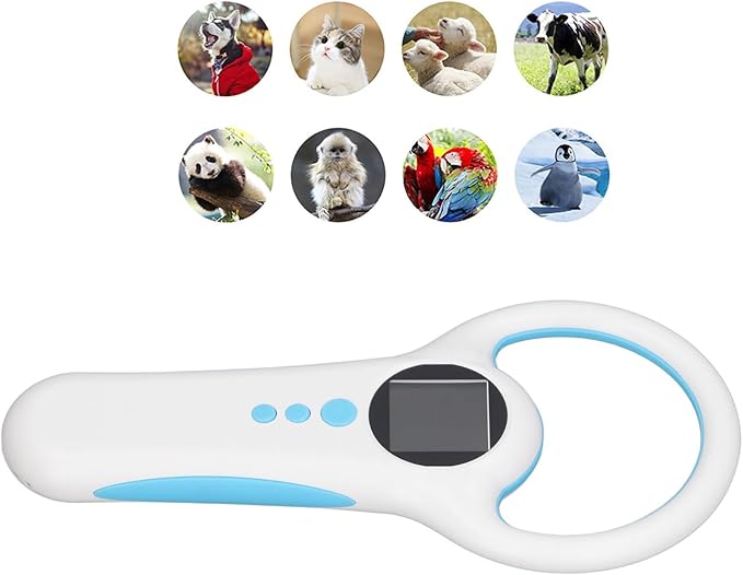 Pet Microchip Reader with Dual Frequency 134.2KHZ / 125KHZ, 100ms Recognition, 500 Record Storage, Handheld Pet ID Scanner for Animal Management