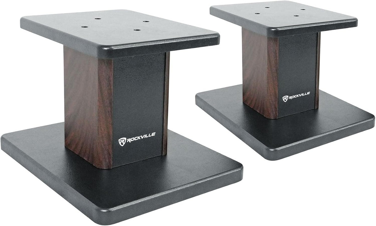 Rockville RHT8D Pair 8" Dark Wood Desktop Speaker/Studio Monitor Stands
