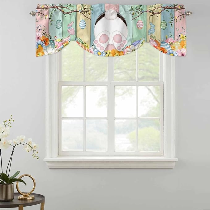 Easter Tie Up Valance Curtains for Windows, Kitchen Curtains Window Shades