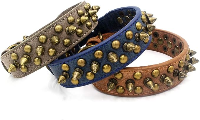 Spiked Dog Collar Soft Pu Leather Mushrooms Rivet Spike Studded Puppy Adjustable Pet Collars for Small Breeds (S, Blue1)