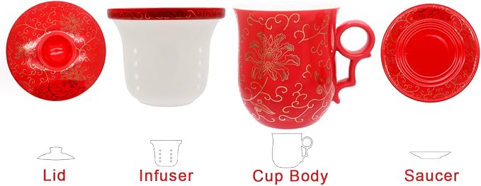 Porcelain Tea Cup with Infuser Lid and Saucer Sets