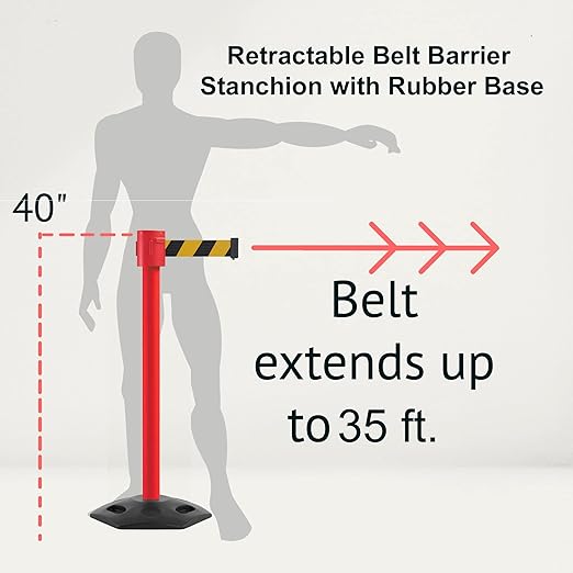 Montour Line MSR760 Set of 2 Retractable Belt Barrier Stanchion, Rubber Base, Red Post (35 ft Maroon Belt)