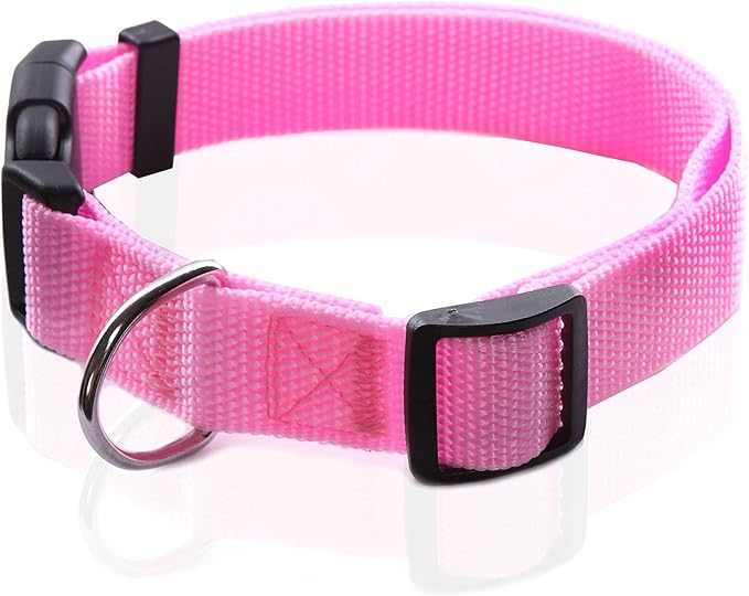Adjustable Nylon Dog Collar, pet Collar 1 Inch 3/4 Inch 5/8 Inch Wide, for Large Medium Small Dogs (M(3/4" x 14-21"), Pink)