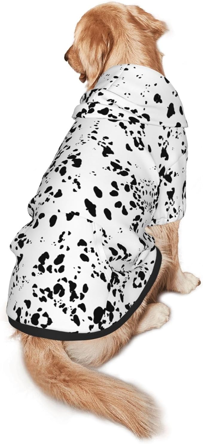 SZDIZOWE Dalmatian Dog Winter Costume, Dog Hoodie with Pocket, Polyester, Unisex, Dalmatian Print, Animal Print, XS-3XL, Modern Style, Windproof Hat, Leash Hole, Machine Washable