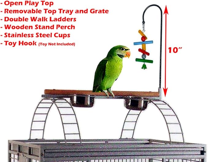 XX-Large Castle PlayTop Parrot Cage for Large Macaws Cockatoos African Grey Amazon (36" W x 28" D x 68" H)
