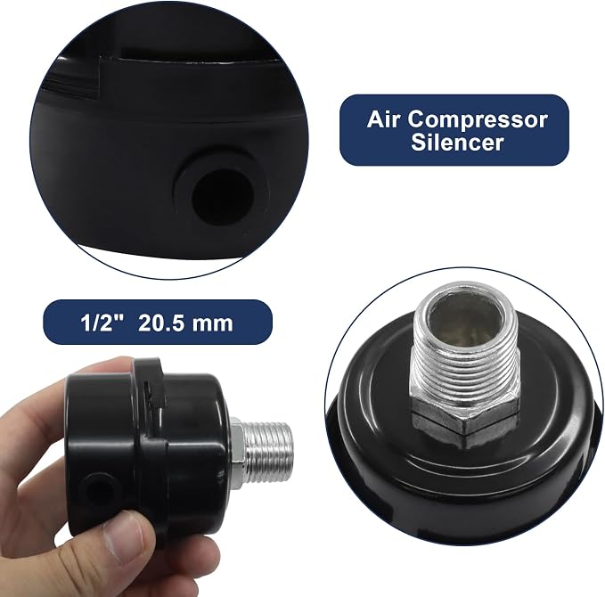 2 Pcs Air Compressor Silencer, 1/2 Inch Thread Intake Filter Muffler, 20 mm Air