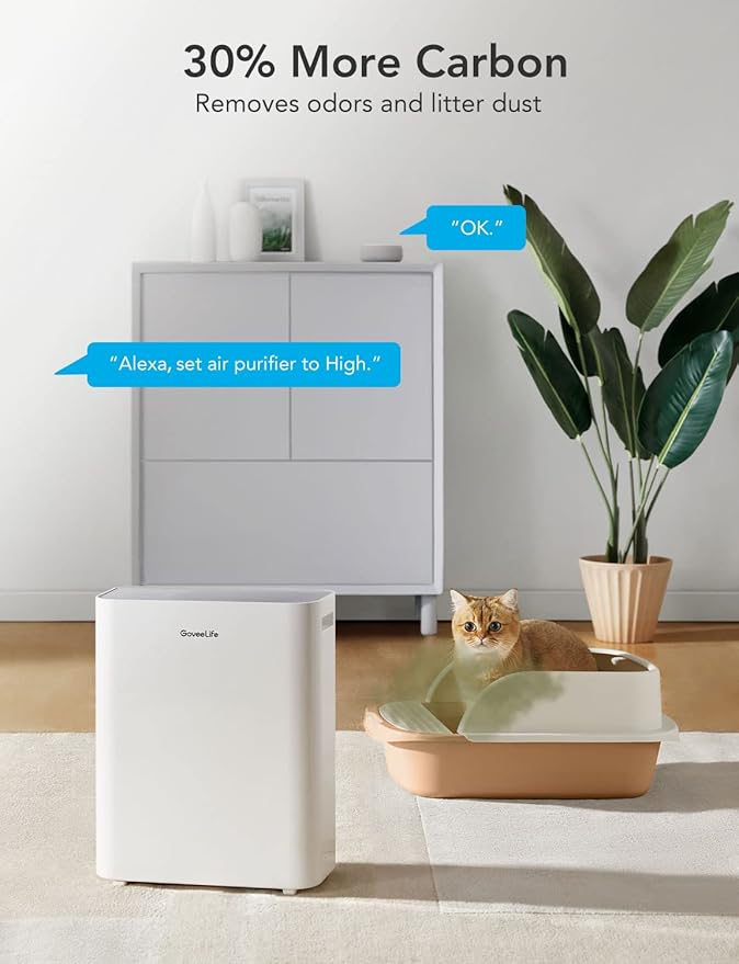 GoveeLife Smart Air Purifiers for Home Large Room, Air Purifiers for Pets with PM2.5 Sensor, Washable Pre-Filter for Pet Hair Lint, 24dB Large Air Purifier with App Control, Pet Lock