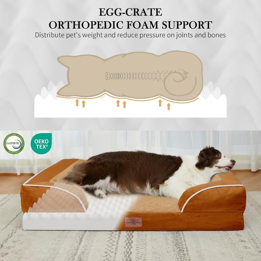 Comfort Expression Small Dog Beds Waterproof Cat Beds Orthopedic Foam Sofa Beds for Small Dogs Comfy Pet Bed with Washable Removable Cover & Non-Slip Bottom(XX-Small,Caramel)