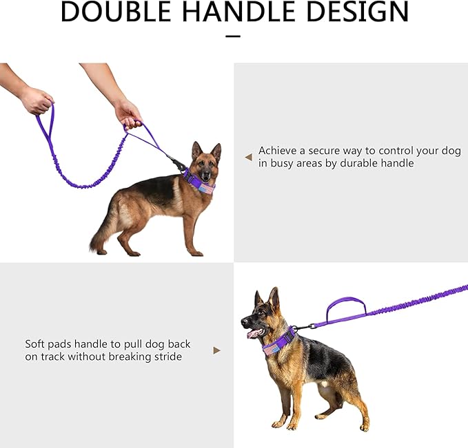 DAGANXI Tactical Dog Collar, Adjustable Military Training Nylon Dog Collar with Control Handle and Heavy Metal Buckle for Medium and Large Dogs, with Patches and Airtags Case (Purple-Set, L)