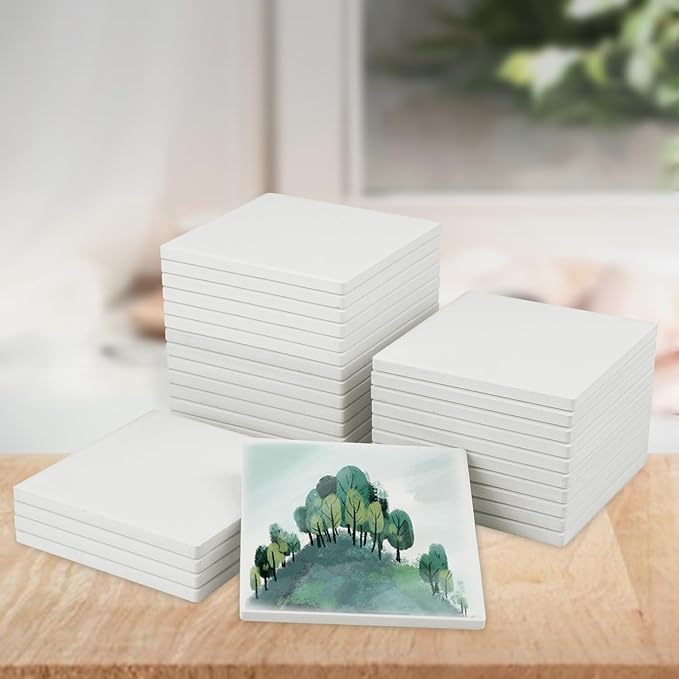 30 Pieces 4 Inch Blank Ceramic Coasters, Unglazed Ceramic Tiles Coasters
