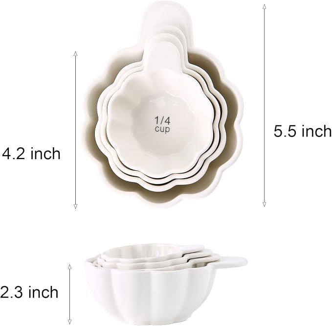 Pumpkin Ceramic Measuring Cups, 4-Piece Set, ⅓ & ¼ Cup Sizes, Baking & Cooking