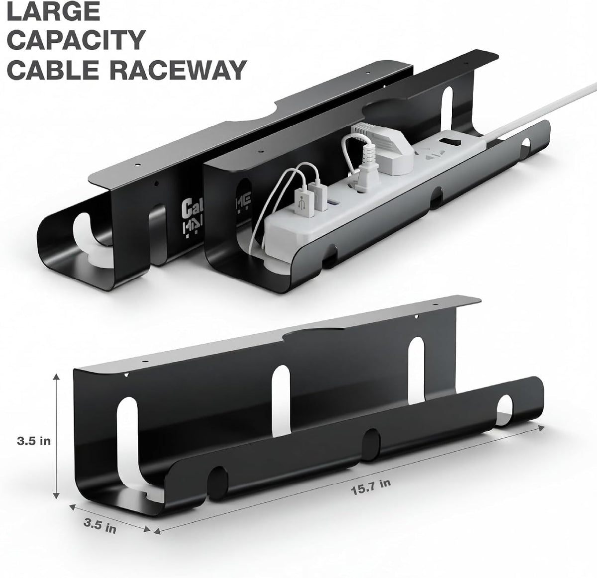 Qiyuan Under Desk Cable Management Tray, 2-Pack No-Drill 16" Cable Raceway