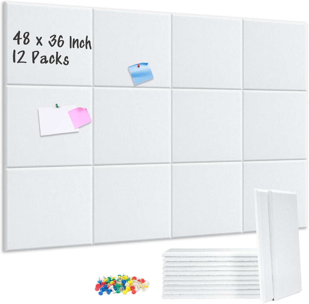 DOLLAR BOSS Felt Cork Board Tiles 48" x 36" Bulletin Board, 12 Pcs White