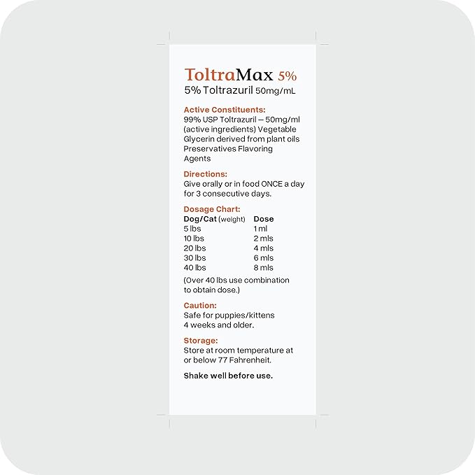 Toltrazuril 5.0% for Horses, Dogs, Cats, 60mL/2 Ounce, for Non-Food Chain Animals, Alfalfa