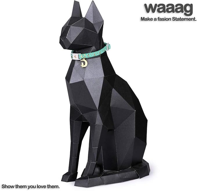 WAAAG Cat Collars, Gold Moons and Stars Cat Collar, Safety Breakaway Cat Collar, Glow in The Dark (Standard 9"-15" Neck, Aqua)
