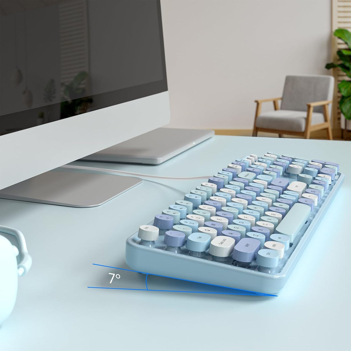 Dilter Wired Keyboard, Full-Sized Typewriter Keyboards, USB Plug and Play Office Keyboard with Number Pad, Caps Indicators, Foldable Stands for Windows, PC, Laptop, Desktop (Blue Colorful)