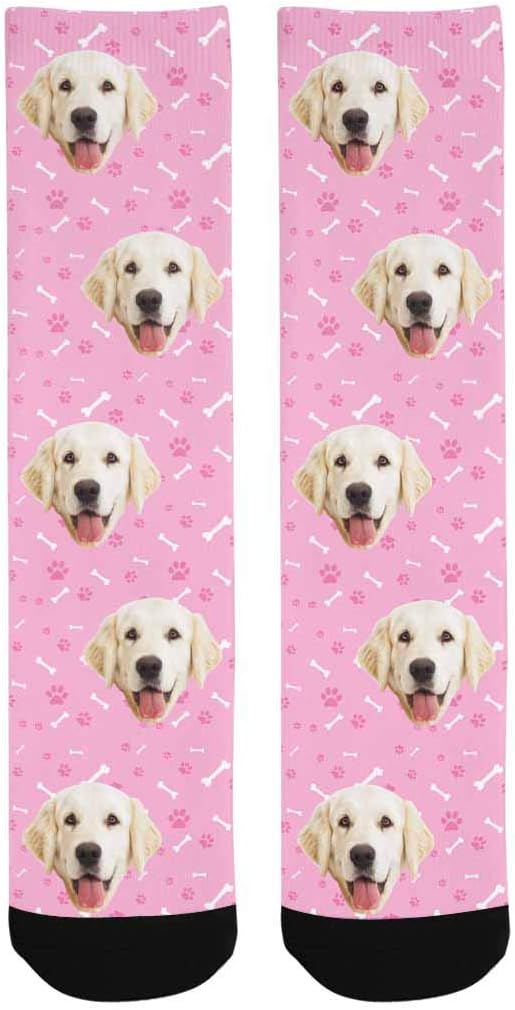 MyPupSocks Custom Personalized Photo Pet Face Socks, Cat and Dog Tracks Paws Bones Crew Socks with Picture for Men Women