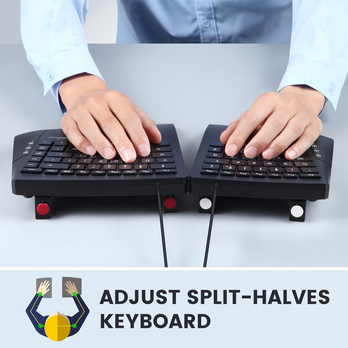Perixx PERIBOARD-524B US, [Firmware Updated] Wired Ergonomic Split Keyboard - Up to 2 Ft Seperation - Adjustable Tilt Angle - Low Profile Membrane Keys - Black - US English