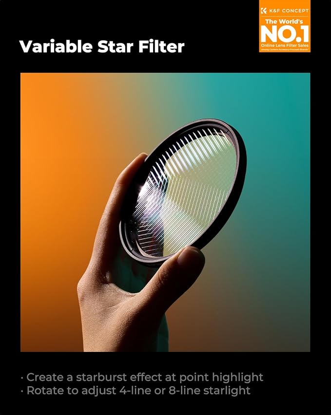 K&F CONCEPT 72mm Variable Star Filter Cross Screen Starburst Filter 4, 8 Points