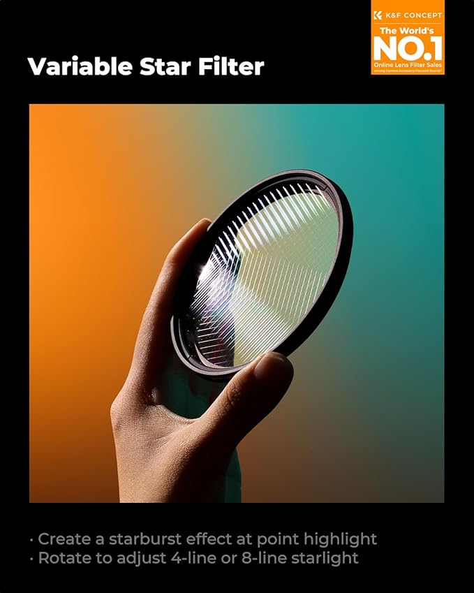 K&F CONCEPT 52mm Variable Star Filter Cross Screen Starburst Filter 4, 8 Points