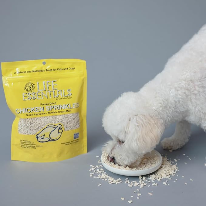 Life Essentials by Cat-Man-Doo Freeze Dried Chicken Sprinkles Dog & Cat Treats, Healthy Single Ingredient Training Treats for Dogs, Puppies & Cats, Made with Real Chicken – 5 oz (2 Pack)