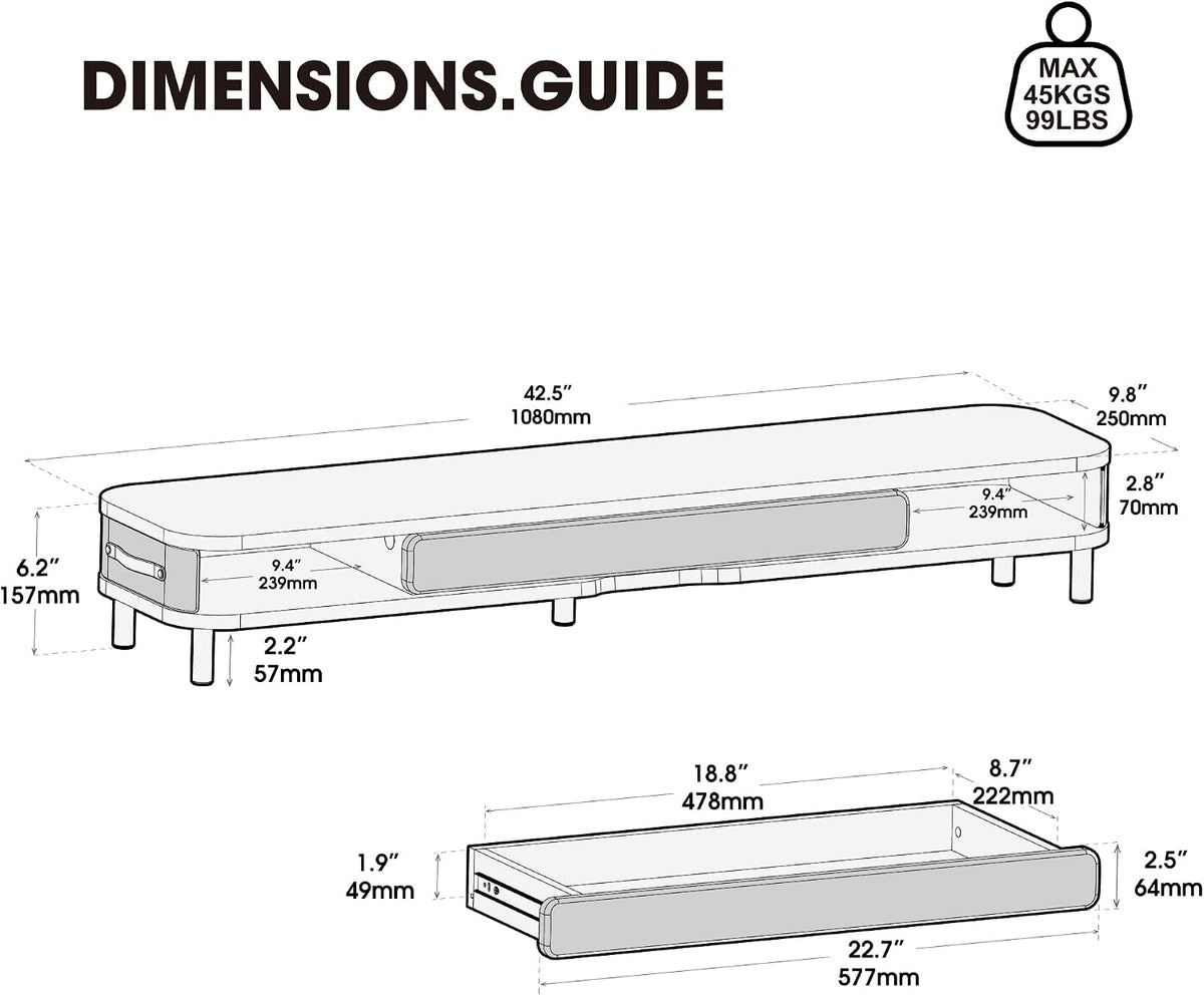 Fenge Dual Monitor Stand with Large Storage Drawer, 42.5" Desk Shelf, White