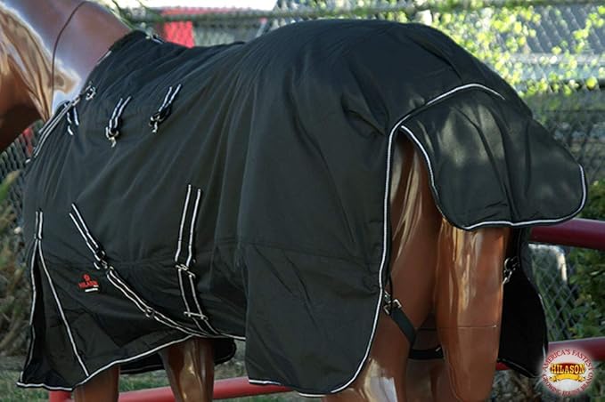 HILASON Black 78 in 1200D Winter Waterproof Poly Horse Turnout Blanket Belly Wrap