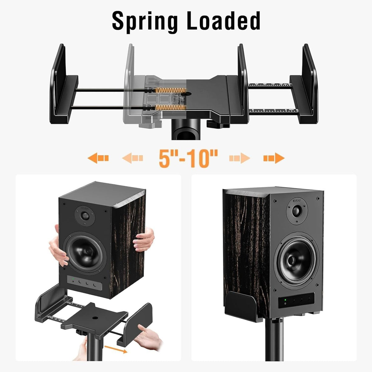 Speaker Stands Pair, 34"-43.3" Height Adjustable, Max 11 lbs, Cable Conceal