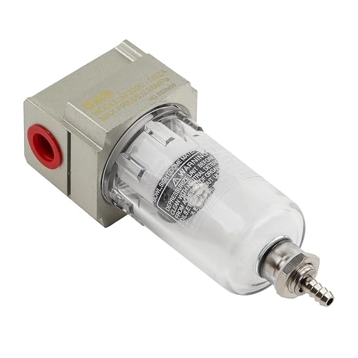 SNS 1/4" NPT Compressed Air Line Filter, 5 Micron Brass Element, Poly Bowl