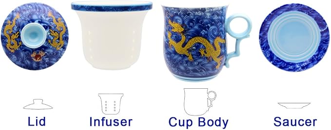 Porcelain Tea Cup with Infuser Lid and Saucer Sets