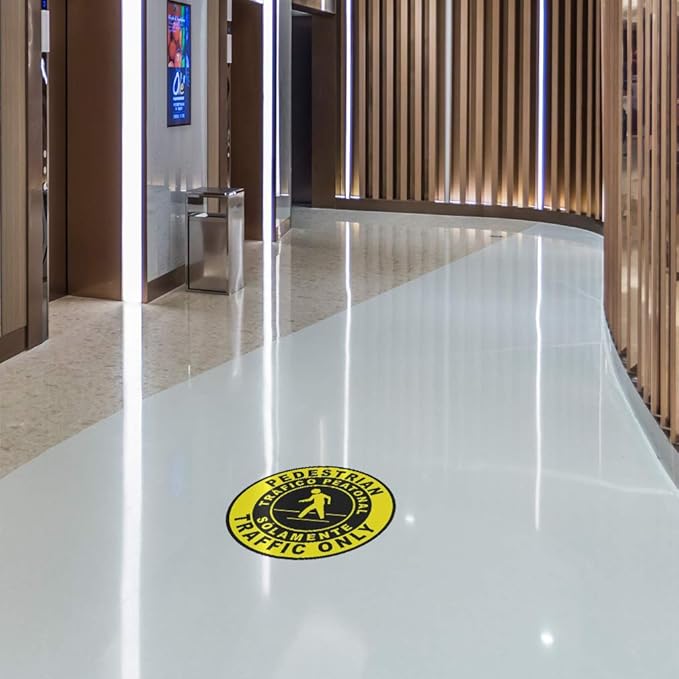 Spanish Safety Signs Floor Decals Pedestrian Traffic Only Yellow Anti-Slip Round Shape Business Industrial Stickers 24Inches Longer Side