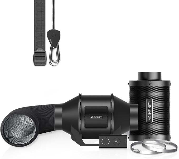 AC Infinity Air Filtration Kit 4”, CLOUDLINE LITE Inline Fan and Carbon Filter
